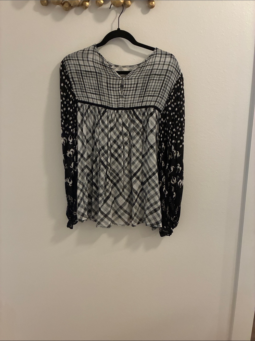 Mixed-Print Black and White Women's Blouse - Picture 2 of 2